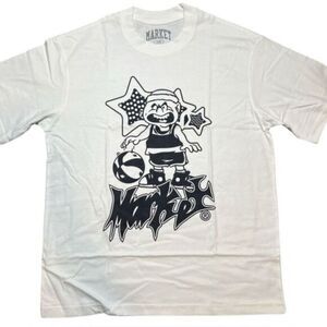 NWOT Market Unisex White and Black Short Sleeve Graphic Cartoon Tee Shirt Size L